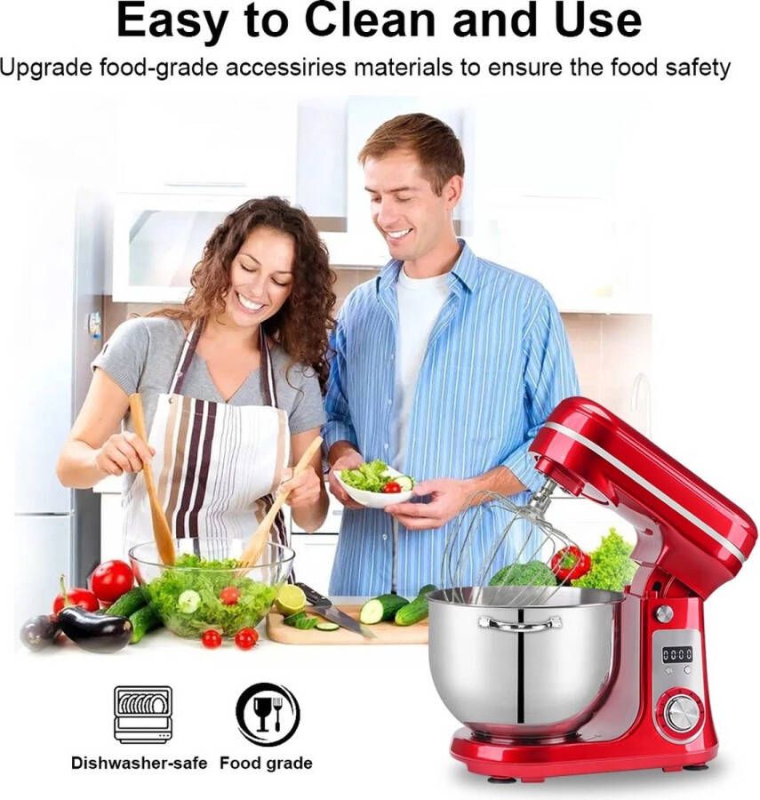 FIBILA 6L Keuken Stand Mixer Keukenmachine Voedselmixer Keukenmizer Met Mengkom Keukenmixers 1200W DC Stille Motor 6 Snelheden Roestvrijstalen Kom Tilt-Head Design Inclusief Deeghaken Kloppers en Garde Stabiele Anti-Slip Voeten