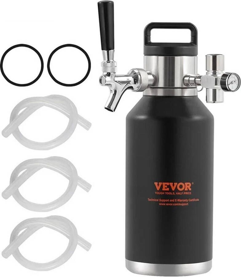 FIBILA Bier Growler Tapsysteem Biertap Tap Bier Dispenser Roestvrijstalen Growler Mini Bier Vaten 2 L Draagbaar Minivat Drukdisplay en Lekvrije Ring Ideaal voor Thuisbrouwen en Kamperen Perfect voor Ambachtelijk Bier