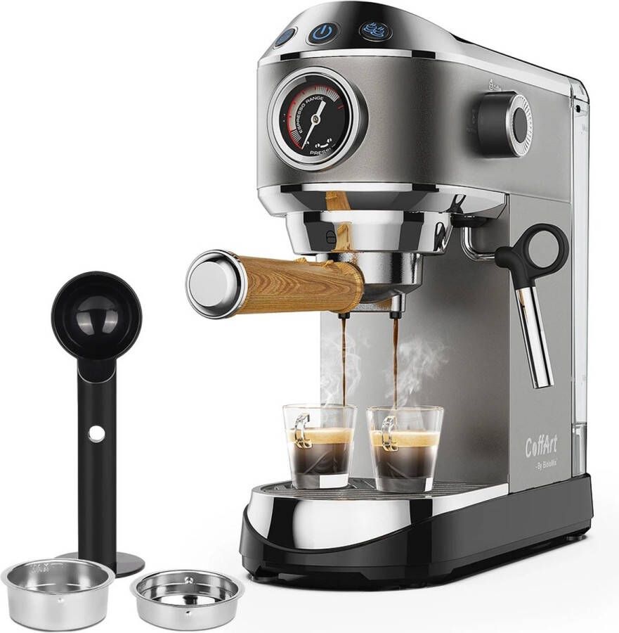 FIBILA Halfautomatische Koffiemachine 20 Bar Espresso Machine Koffiemachines Cappuccino Machine Latte Maker Professionele Melkstoomschuimer 1.1L Verwijderbare Watertank Roestvrij Staal