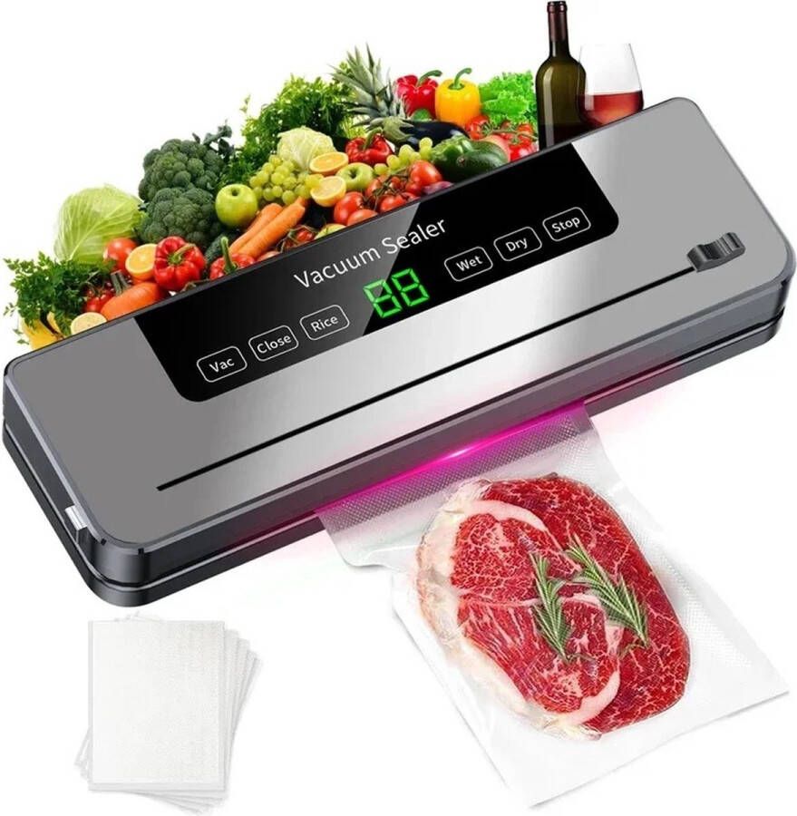 FIBILA Voedsel Vacuüm Sealer Machine Vacuümverpakking Voedsel Conservering Vacuummachine Vacumeermachine Vacuum Sealer Automatische Afdichting 5 Modi voor Droog Nat Rijst en Punt Inclusief 10 Stuks Zakjes Krachtige Zuigkracht
