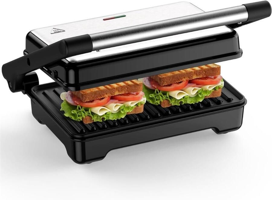 FlexVer Tosti Apparaat Contact Grill Ijzer 1500 Watt Zilver