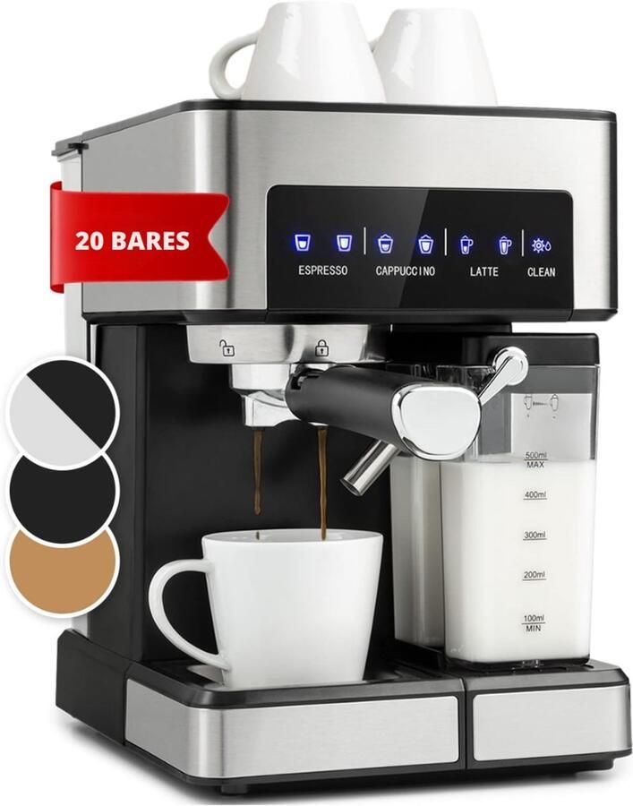 FlexVer Volautomatische Koffiemachine Koffieapparaat automatisch Fully Automatic Coffee Machine 1.8 Liter Tank Zilver