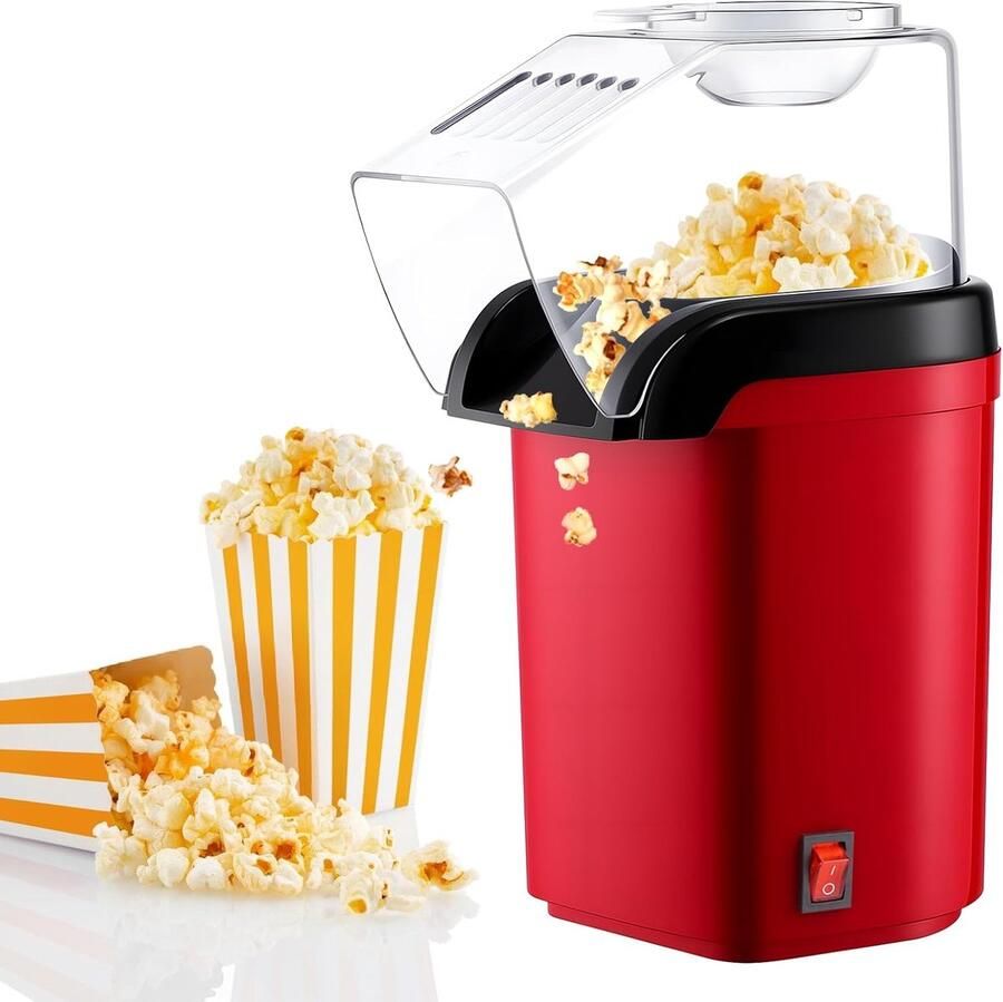 FLITI Heißluft Popcornmachine Mini Olie 1200W 3 Minuten Snel One-Touch Bediening voor Thuis Filmavond Voetbal Kerst Feesten 1 Stuk