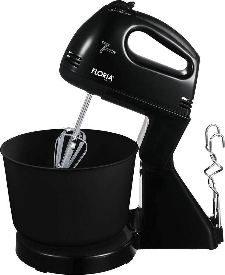 Floria Handmixer met Mengkom Elektrische Mixer Keukenmachine met 7 snelheden – Zwart