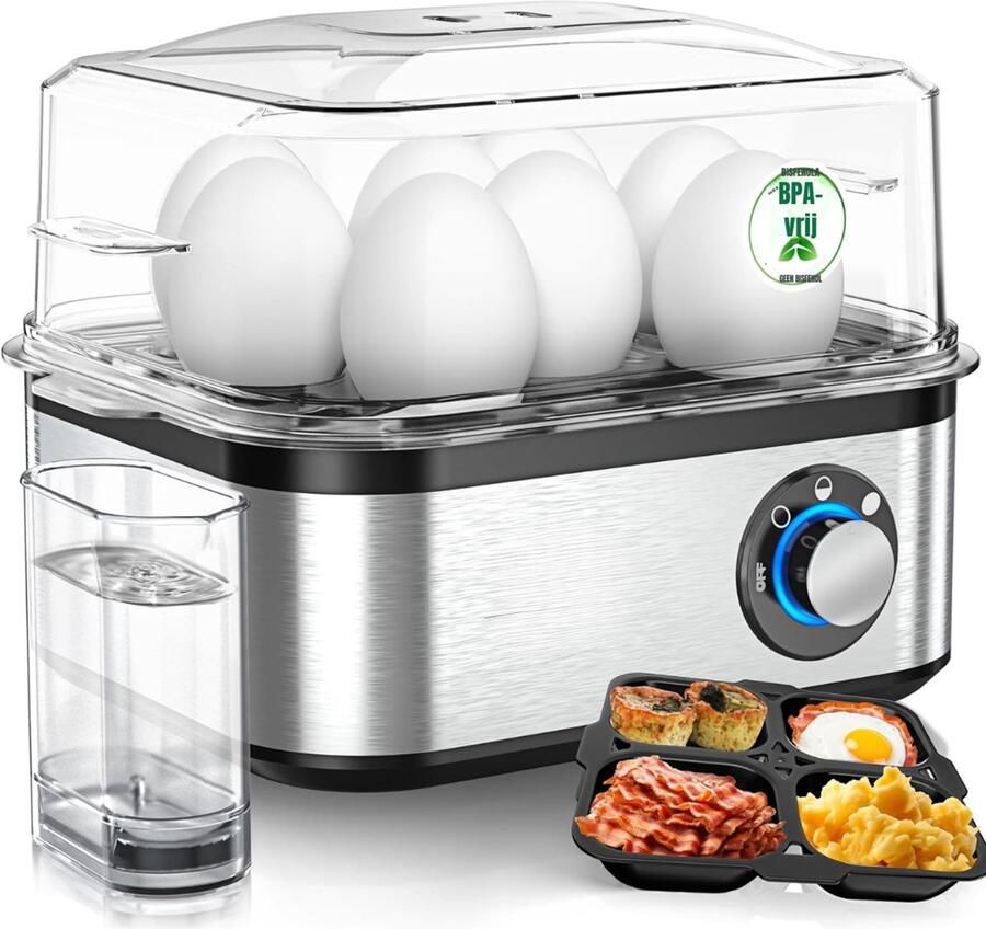 Nexvo Eierkoker electrisch Eierkoker met timer Zwart Zilver ‎21cm x 17cm x 15cm