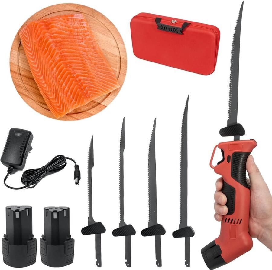 Florixa Elektrisch Broodmes Elektrisch Mes Met Vingerbescherming – Broodsnijder Incl. Twee Roestvrijstalen Messen Rood Zwart 44cm x 25cm x 10cm