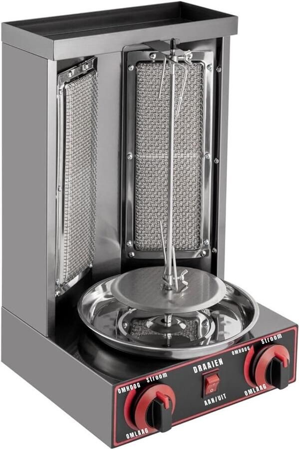 Dyna Professionele Kebab Grill – Verticale Grill Met Temperatuurinstelling – Donorgrill Met Opvangbak – Zilver 30cm x 30cm x 48cm