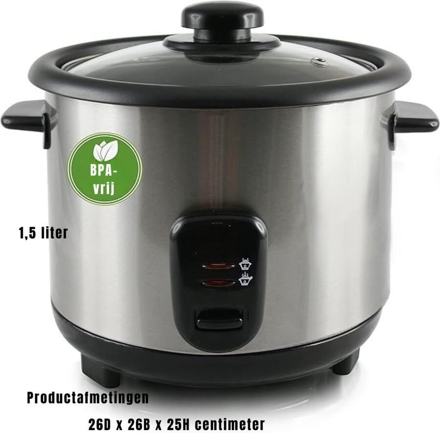 Florixa Rijstkoker Klein Rijstkoker Met Stomer – Rijstkokers Zilver ‎26cm x 26cm x 25cm