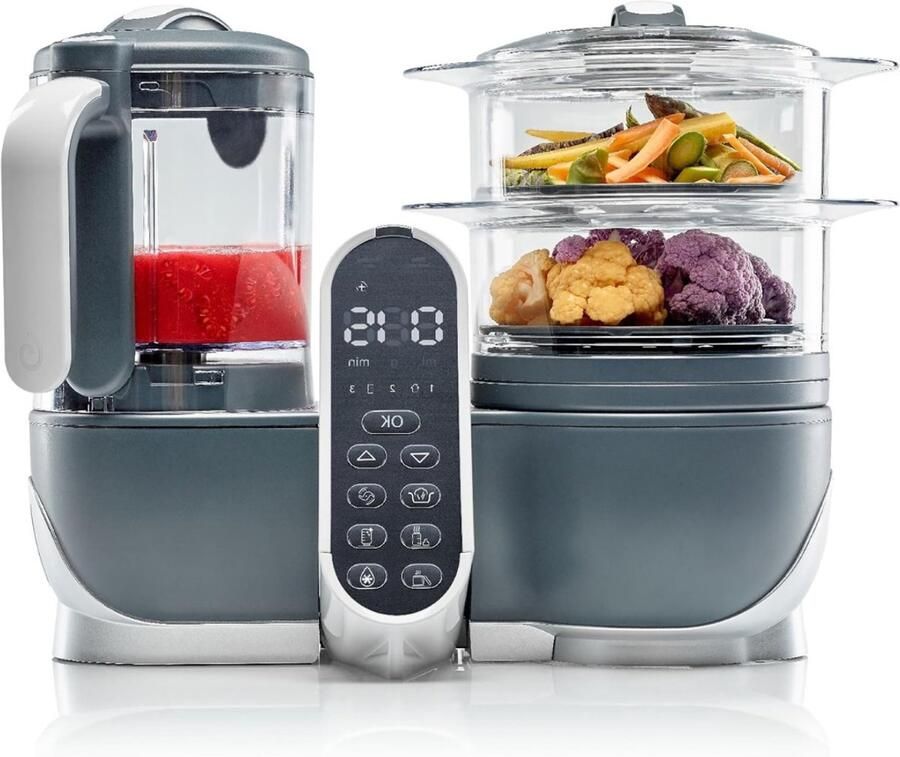 Florixa Stoomkoker baby Stomer en Blender 6-in-1 Multifunctionele Baby Cooker Grijs 40cm x 25cm x 32cm