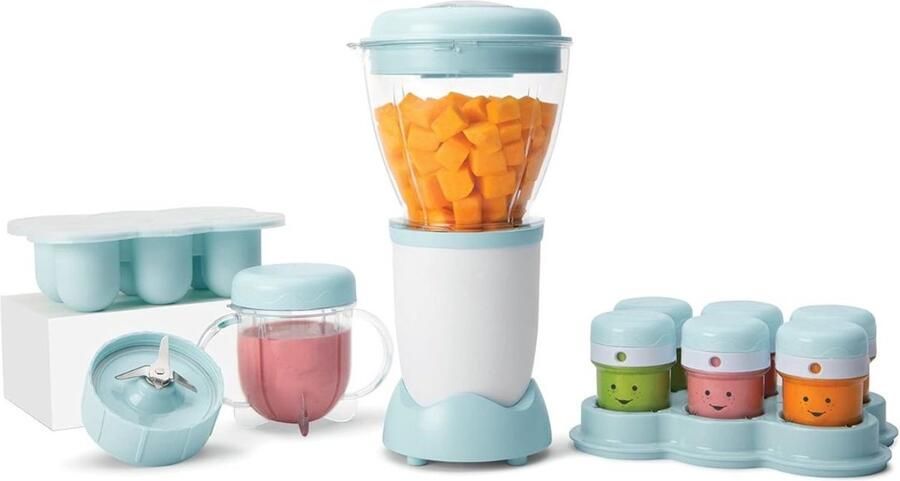 Florixa Stoomkoker baby Stomer en Blender 6-in-1 Multifunctionele Baby Cooker Wit Blauw 32cm x 30cm x 15cm