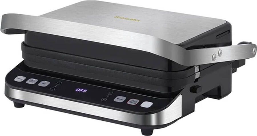 Fluux bakplaat grill plaat Panini press 180graden roestvrij staal 2000W LxBxH 35.5x33.8x16.5cm