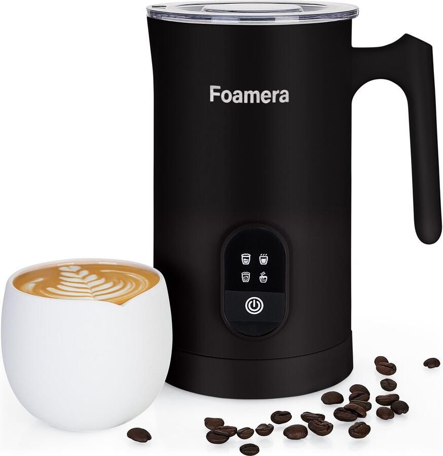 Foamera Elektrische Melkopschuimer 4 in 1 Warm Koud Melk Opschuimen 350ML Zwart