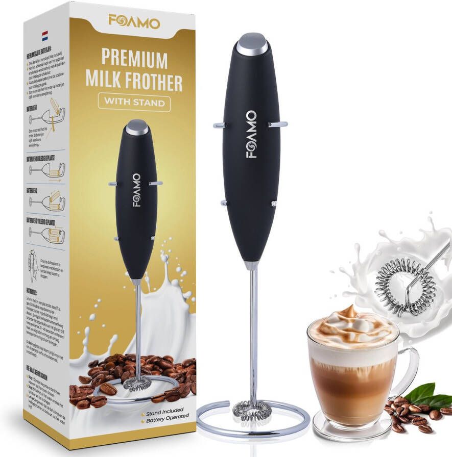Foamo Luxe Melkopschuimer Hand Melkschuimer Electrisch Matcha Klopper Elektrisch Melkklopper Opschuimer voor Melk Kleine Mixer Handmatig Zwart - Foto 2