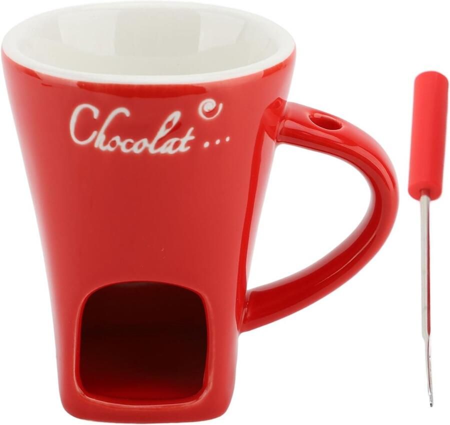 Allecto Chocolade Fondue Beker Keramische Boter Smelter Inclusief Vork Rood Theelichtje Fondue Set Voor Chocolade en Kaas