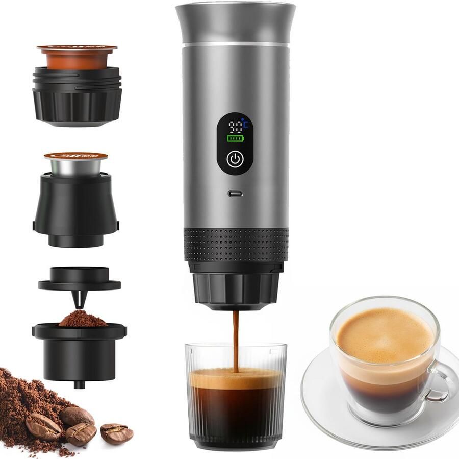 Fokelyi Draagbare Elektrische Espressomachine Capsule Koffie Gemalen Koffie Espresso Oplaadbaar Mini 60ml Grijs