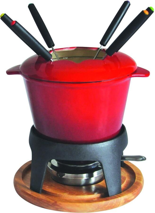 Fondueset Geëmailleerd gietijzer Rood kleurverloop 6 personen