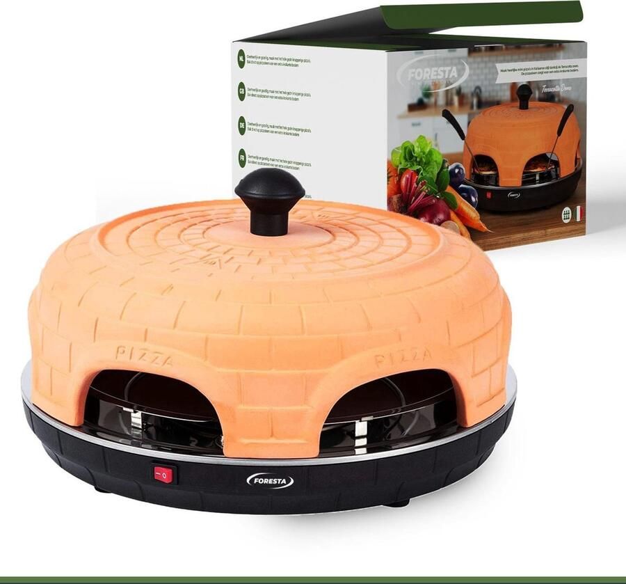 Foresta pizzaoven 6 personen mini pizza maker terracotta koepel pizza oven tafelmodel incl 6 spatels ook geschikt voor pizzarette