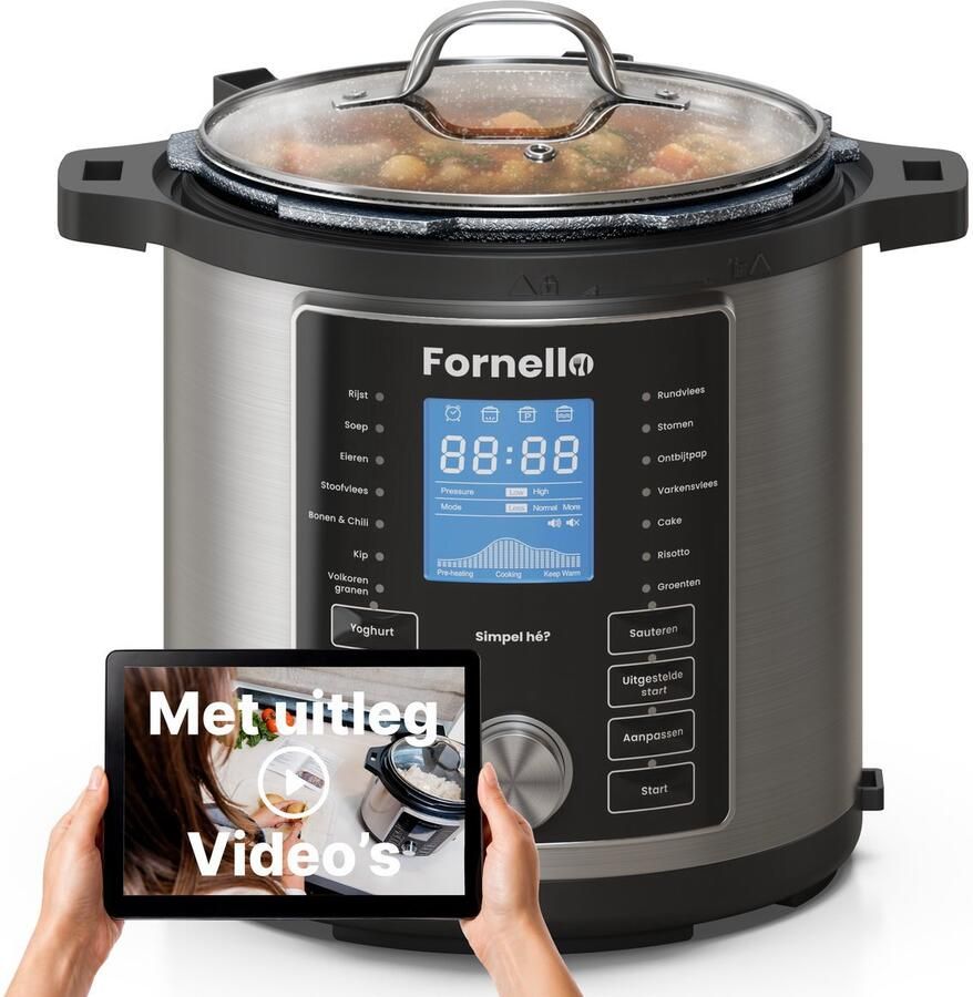 Fornello Slowcooker met timer Inc. Uitlegvideo's PFAS vrij Keramische bakpan