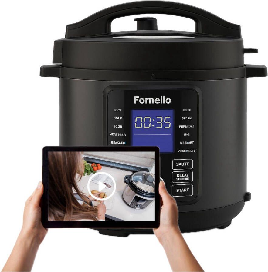 Fornello Multicooker 6L Slowcooker met Timer & Kookboek Rijstkoker Pressure Cooker