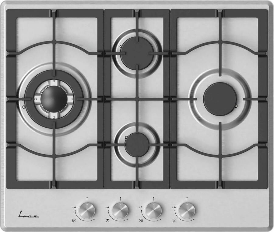 Fram FBH-M4IWF-SS Inbouw Gaskookplaat – 60 cm – 4 Branders – Wok – Elektronische Ontsteking – 5 Jaar Garantie – Zilver