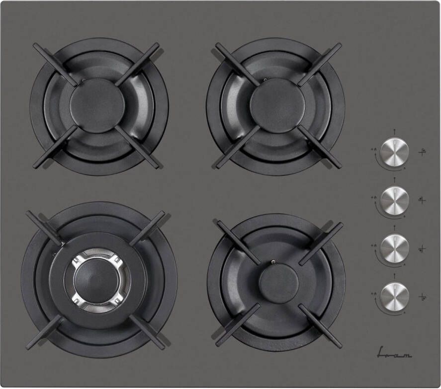 Fram FBH-V4IWF-GVG Inbouw Gaskookplaat – 60 cm – 4 Branders – Wok – Elektronische Ontsteking – Vlambeveiliging – Retro Design – 5 Jaar Garantie – Grijs Glas