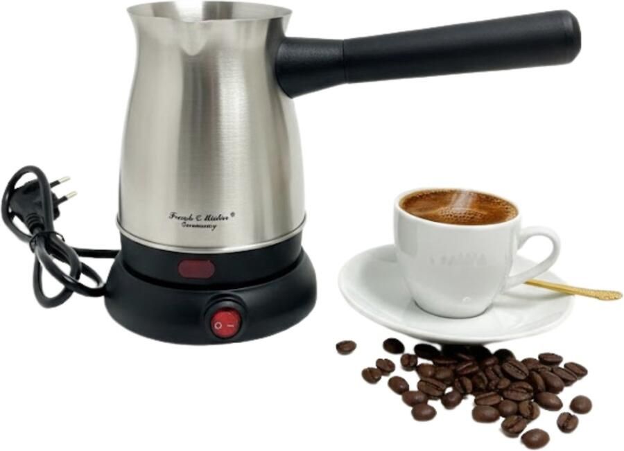 Frank & Müller Frank & Muller Elektrische Turkse Mokka Machine 0 5 Liter – Turkse Koffiezetter Cezve – Elektrische Ibrik 500 ml – RVS Koffiepot – 360° Draaibaar – Verborgen Verwarmingselement – Droogkookbeveiliging – Met Veiligheidsdeksel Geschikt voor Melk