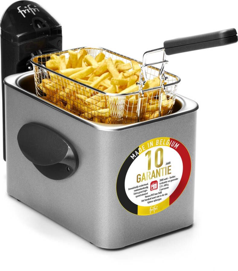 FriFri 1900 Frituurpan 2. 5 liter 2000 Watt 600 gram friet 10 jaar garantie RVS