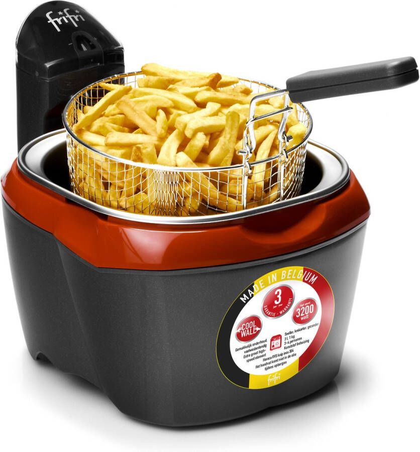 FriFri 918RR Frituurpan 3 liter koude zone 3200 Watt 1 kg friet zwart rood