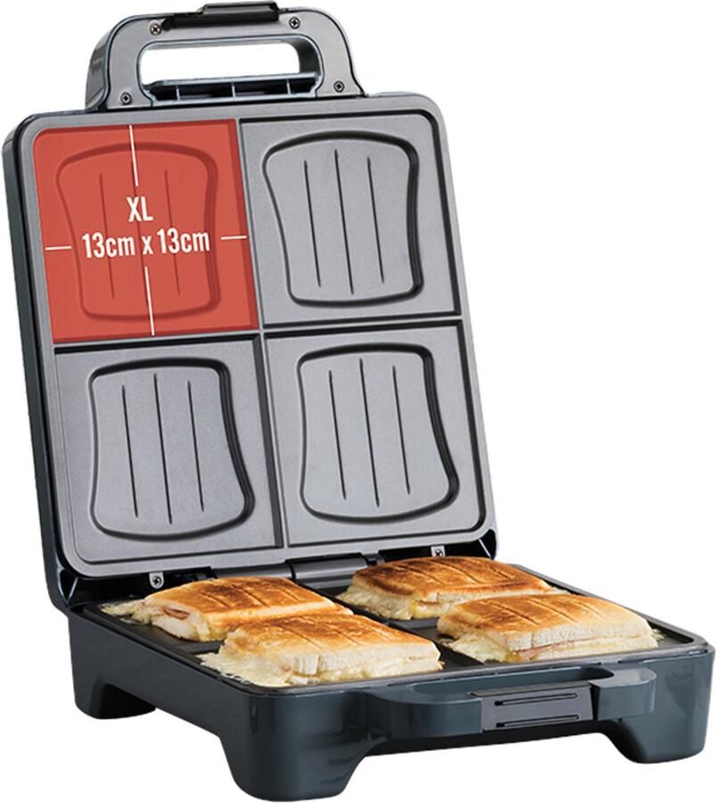 FriFri Croque-Monsieur QUATUOR'DWICH XL 1600W 4 Croques Tegelijk Antiaanbaklaag Inox & Kunststof Horizontaal & Verticaal Opbergen 2 Jaar Garantie