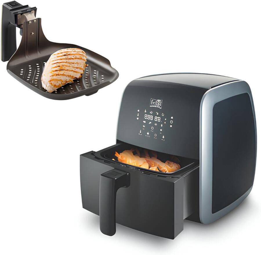 Fritel Airfryer SnackTastic 5804 MET GRILLPAN Heteluchtfriteuse 3 2L 1450W 8 Programma's 2 tot 5 Pers. Digitaal Touchscreen Soft Leder Zwart Mat