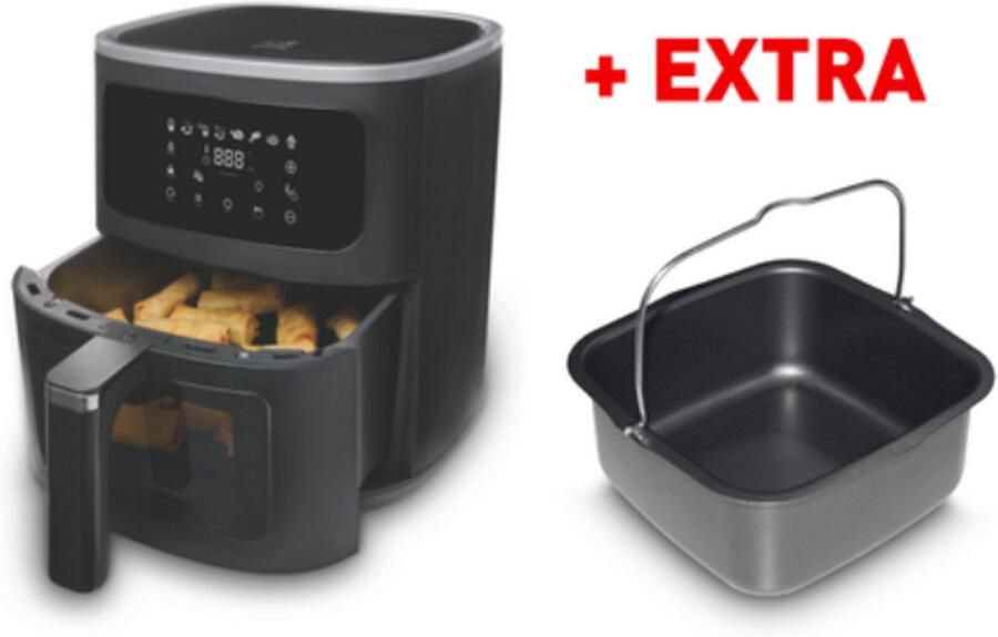 Fritel Airfryer SnackTastic 7520 – Airfryer XL Heteluchtfriteuse 6L – 1500W – Voor 2-6 Personen – Digitaal Touchscreen – Airfryer met Kijkvenster & Verlichting – 8 Programma s – PFAS-vrij – Zwart – Incl. Extra Cakevorm