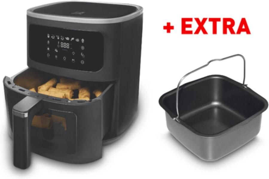 Fritel Airfryer SnackTastic 7720 – Heteluchtfriteuse 8L Airfryer XXL – 1700W – Voor 1-8 Personen – Touchscreen – Airfryer met Kijkvenster & Verlichting – 8 Programma s – PFAS-vrij – Zwart – Incl. Extra Cakevorm