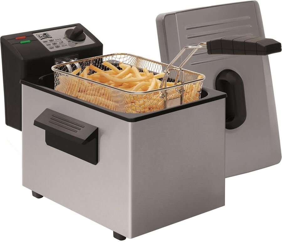 Fritel Frituurpan A106 Frietketel met Antistofdeksel Friteuse Koude Zone 3-5 Pers. Frituurketel 2400W 4L