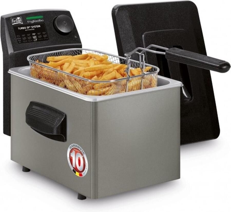 Fritel Frituurpan Frytastic 5150 Frietketel met Antistofdeksel Friteuse voor Olie + Vast Vet Digitaal Scherm 2-4 pers. Frituurketel 2300W 3L