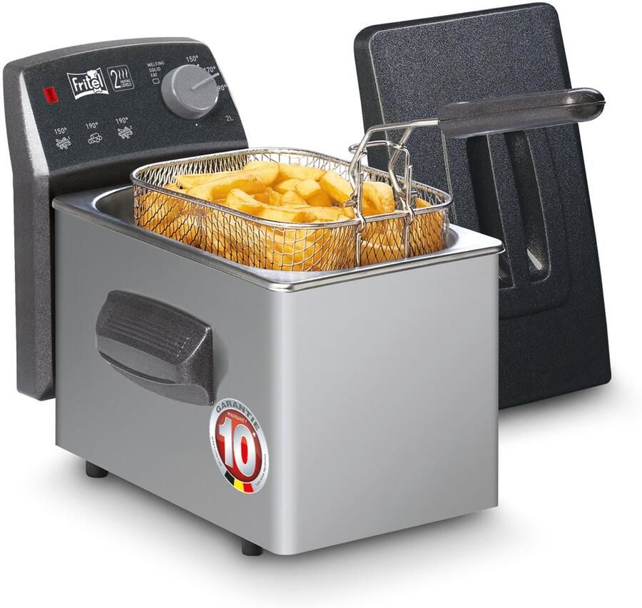 Fritel Frituurpan Turbo SF 4049 Friteuse met Antistofdeksel Olie + Vast Vet 1-2 personen Frituurketel 1800W 2 liter 10 jaar Garantie