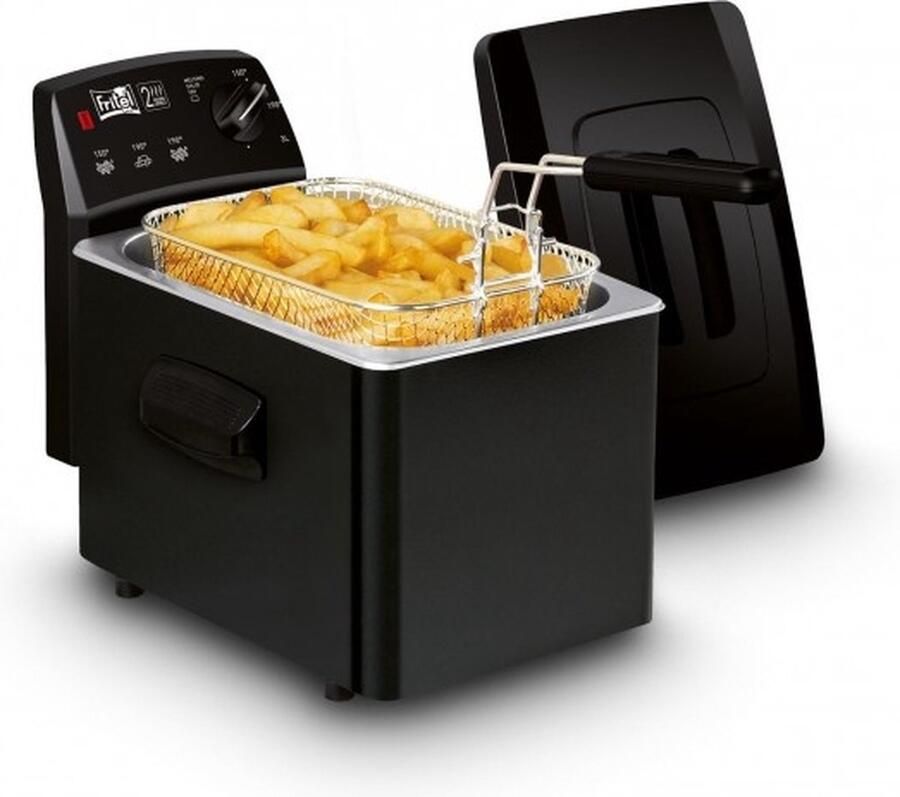 Fritel Frituurpan Turbo SF 4151 Frietketel met Antistofdeksel Friteuse voor Olie + Vast Vet 2-4 pers. Frituurketel 2400W 3L Zwart