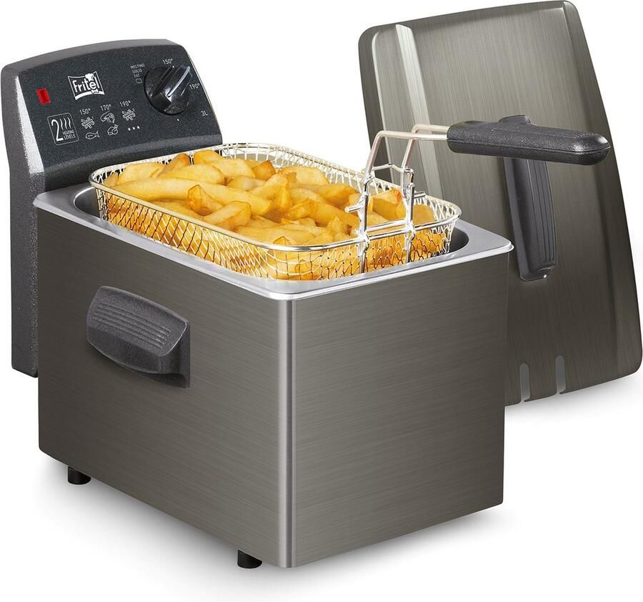 Fritel Frituurpan Turbo SF 4368 Frietketel met Antistofdeksel Friteuse voor Olie + Vast Vet 3-5 pers. Frituurketel 3200W 4L