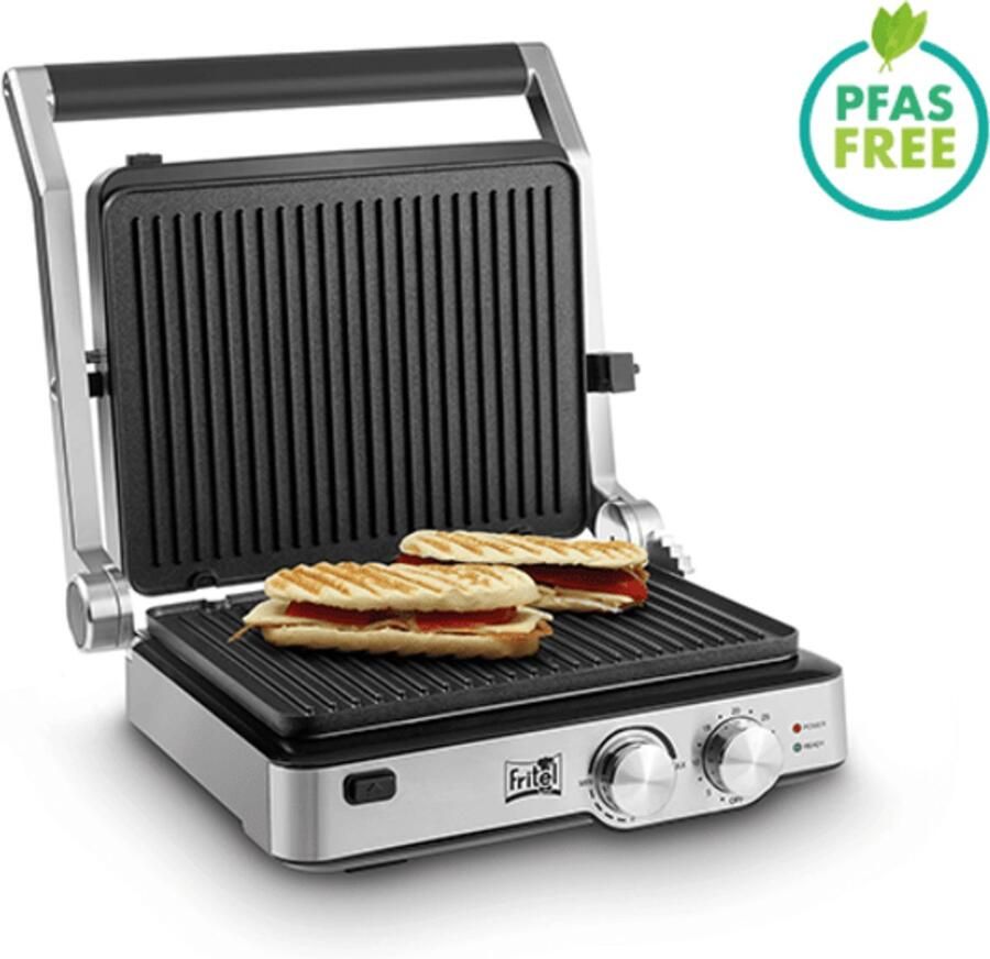 Fritel Grill Panini BBQ GR 2285 Tosti plaat & BBQ in 1 29x23 cm 2000W Uitneembare platen PFAS-vrij 180° Openklapbaar