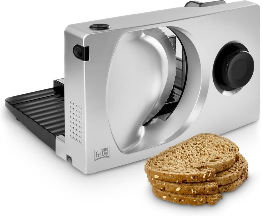 Fritel SL 3111 Allessnijder – Broodsnijmachine voor Brood Kaas & Charcuterie – Opvouwbaar – Instelbare Snijdikte 0-15 mm – Zwart Zilvergrijs