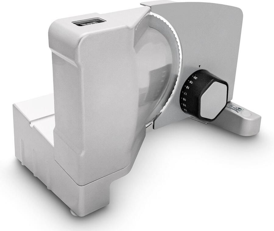 Fritel Snijmachine SL 3657 Broodsnijmachine met Universeel Mes Vlees- en Broodsnijder 0-20mm -Ø 17cm Vleessnijmachine voor thuis elektrisch Schuine slede 15° 150W