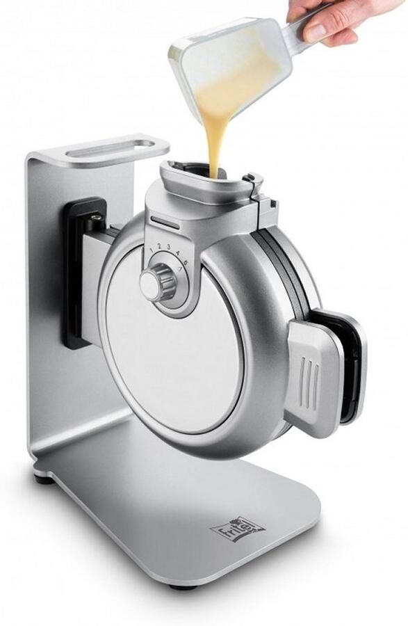 Fritel Wafelijzerr WA 2224 Wafelmaker Top fill Wafelmachine met Anti-aanbaklaag 4 Dikke Ronde Fluffy Wafels Verticaal Wafelbakijzer met 5 Bruiningsniveau's Zilver 800W