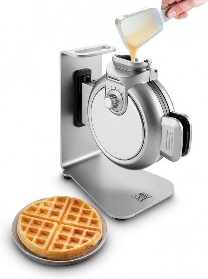 Fritel Wafelijzerr WA 2224 Wafelmaker Top fill Wafelmachine met Anti-aanbaklaag 4 Dikke Ronde Fluffy Wafels Verticaal Wafelbakijzer met 5 Bruiningsniveau's Zilver 800W