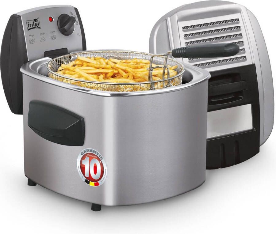 Fritel Friteuse FR 1490 Frituurpan Frituurketel 4L 3000W Filterdeksel + Kijkvenster 3-5 Pers. Koude Zone Enkel Olie Rond