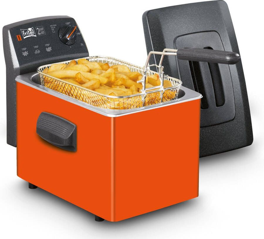 Fritel Frituurpan Turbo SF 4152 Frietketel met Antistofdeksel Friteuse voor Olie + Vast Vet 2-4 pers. Frituurketel 2200W 3L Oranje
