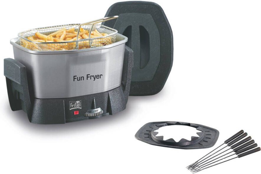 Fritel Fun Friteuse FF 1200 Snack Frituurpan Fondue Friteuse + GRATIS Fonduering en vorkjes (6st.) 1 5L 1400W Antistofdeksel 2 tot 6 Pers. PFAS-vrij