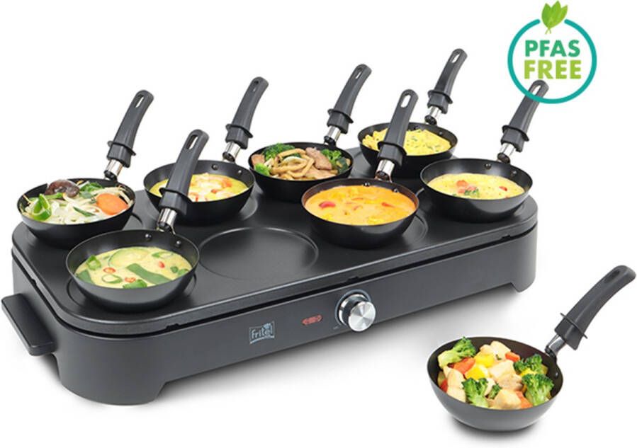 Fritel Gourmet Wok Pancake GWP 2560 Wokset Pannenkoekenmaker Party set 1500W 8x15 cm- 1 tot 8 Pers. + 8 Wokpannetjes & Spatels PFAS-vrij