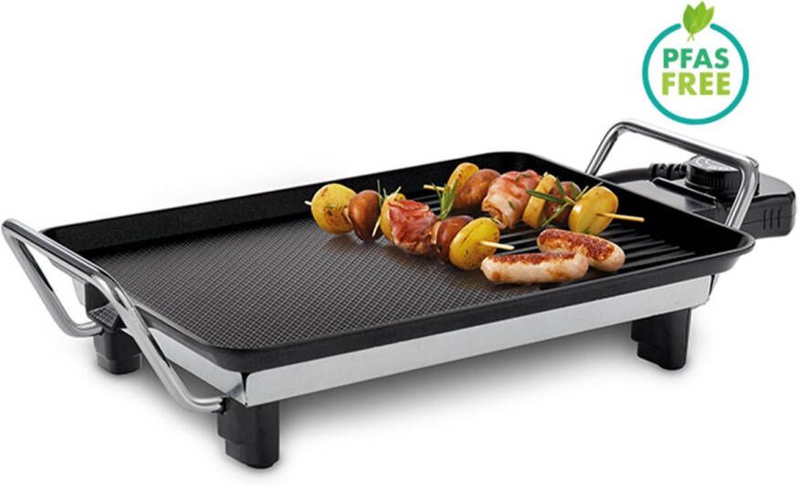 Fritel GT 1075 Grill Teppanyaki – Grillplaat BBQ-Plaat Teppanyaki grill klein formaat 28x20 cm voor 2 personen Aluminium bakplaat PFAS-vrij Zwart Zilver