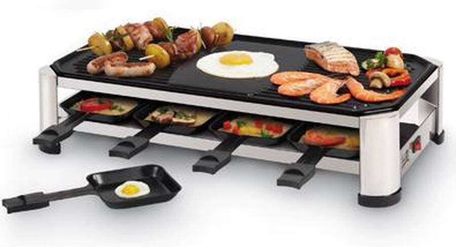 Fritel Raclette Grill RG 2170 Elektrische tafelgrill Gourmetstel Teppanyaki 1500W 49 5x27cm 2 tot 8 Pers. PFAS-vrij + 8 Raclettepannetjes & Spatels - Foto 3