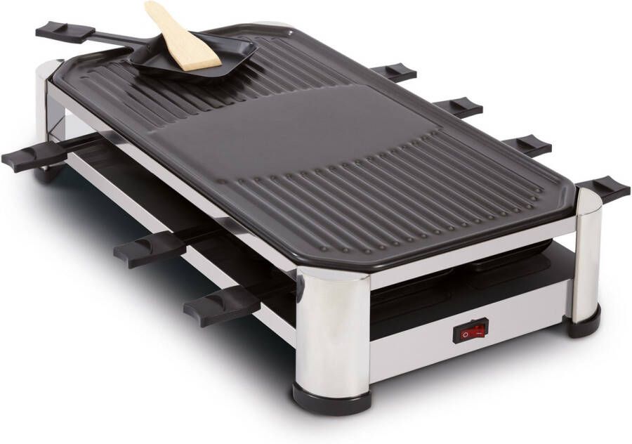 Fritel Raclette Grill RG 2170 Elektrische tafelgrill Gourmetstel Teppanyaki 1500W 49 5x27cm 2 tot 8 Pers. PFAS-vrij + 8 Raclettepannetjes & Spatels