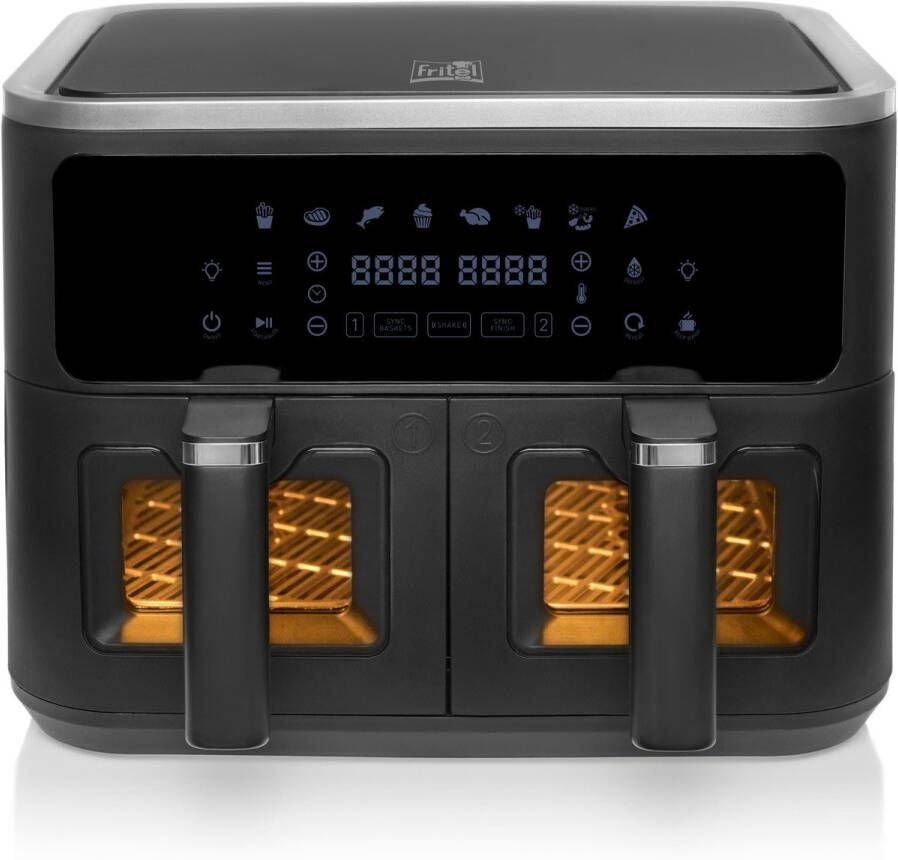 Fritel Airfryer SnackTastic 8480 DUO Dubbele Heteluchtfriteuse 2x 4 5L 2x 1350gr 2400W 8 Programma's – 2 tot 9 Pers. -Digitaal Touchscreen Kijkvenster PFAS vrij
